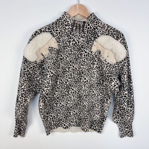 Vintage 70s / 80s Embellished Polar Bear Rhinestone Leopard Print Sweater M - Picture 12 of 12